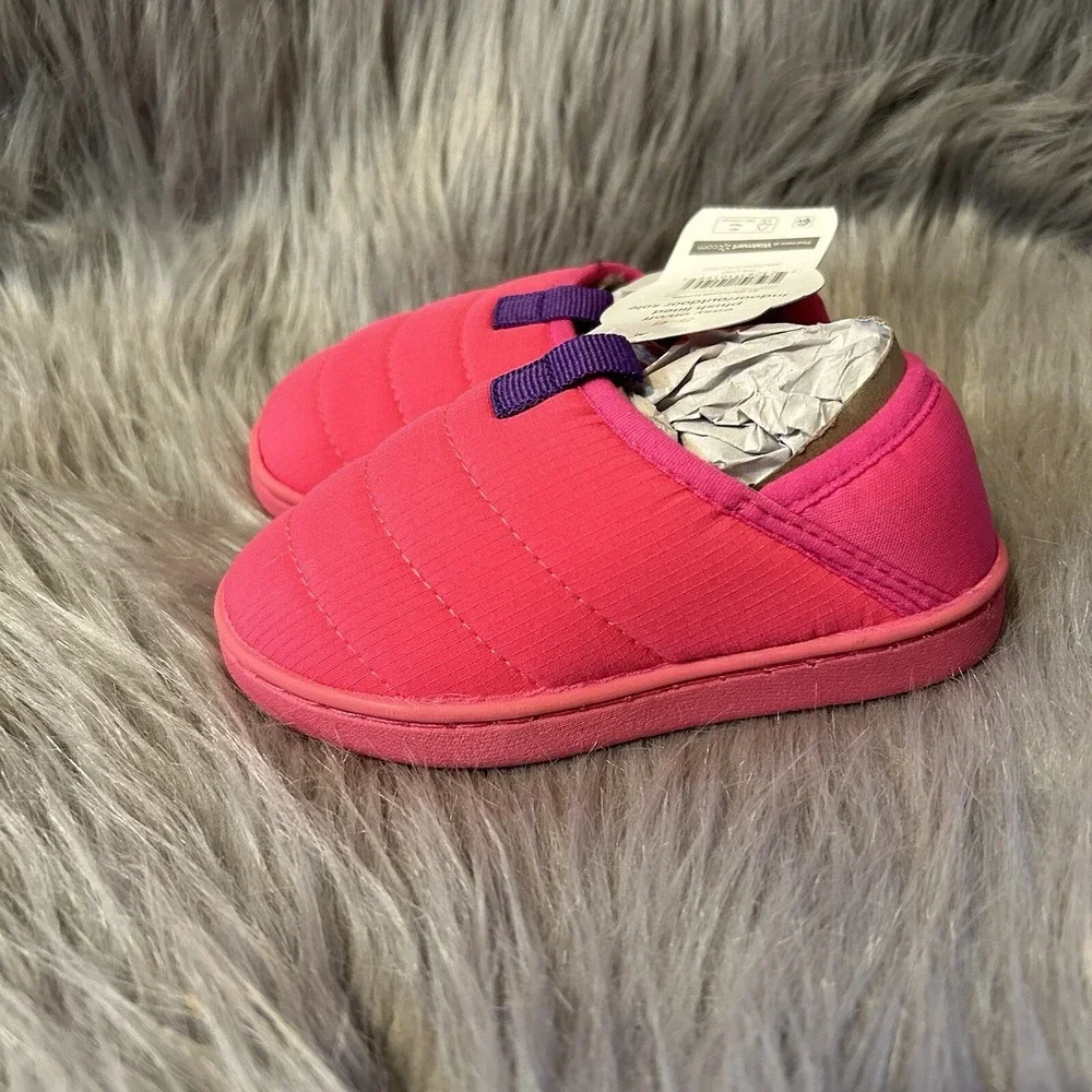 Wonder Nation Puffer Slipper Girls Size 5-6 Pink Plush Fuzzy Lined Slip On Shoe